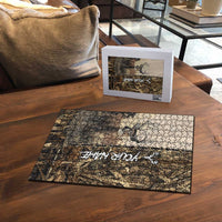 Personalized Born to Hunt Puzzle Deer Hunting Lacing Detail and Camo Traditional