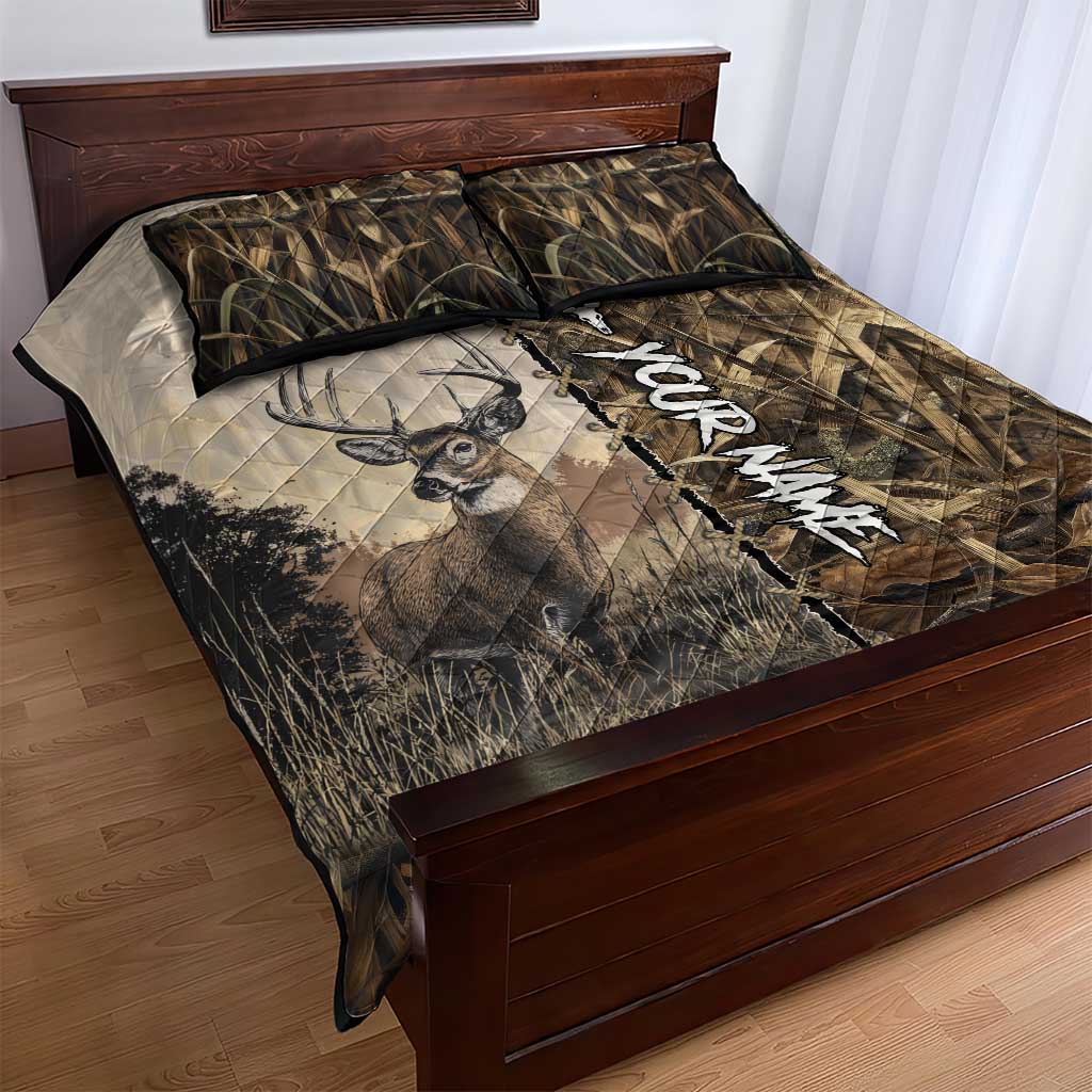 Personalized Born to Hunt Quilt Bed Set Deer Hunting Lacing Detail and Camo Traditional