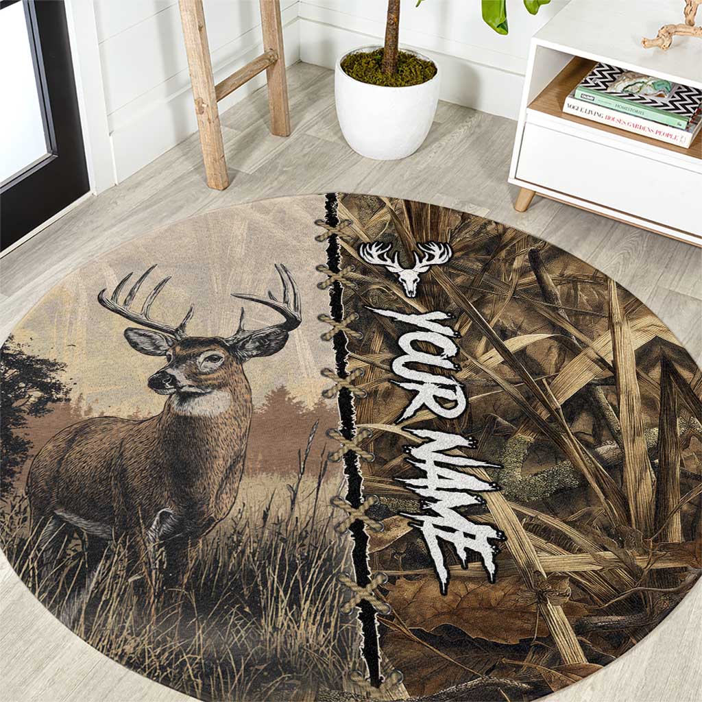Personalized Born to Hunt Round Carpet Deer Hunting Lacing Detail and Camo Traditional