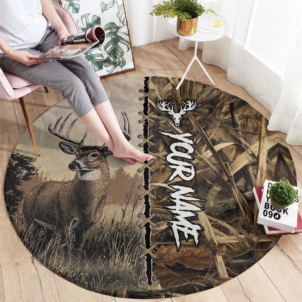 Personalized Born to Hunt Round Carpet Deer Hunting Lacing Detail and Camo Traditional