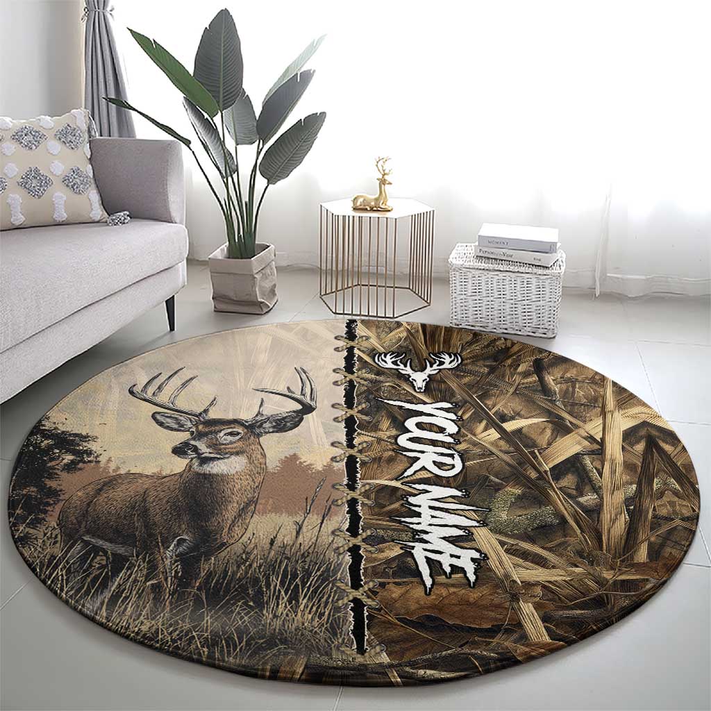 Personalized Born to Hunt Round Carpet Deer Hunting Lacing Detail and Camo Traditional