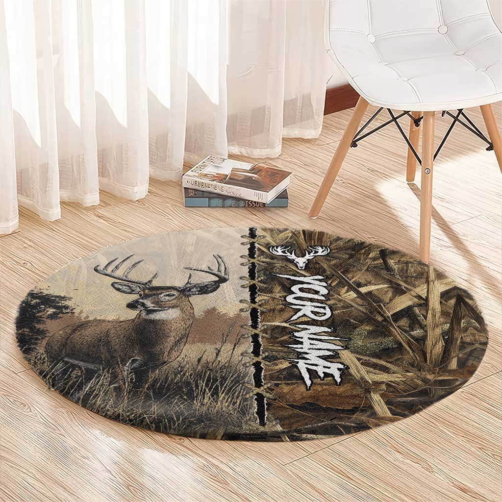 Personalized Born to Hunt Round Carpet Deer Hunting Lacing Detail and Camo Traditional