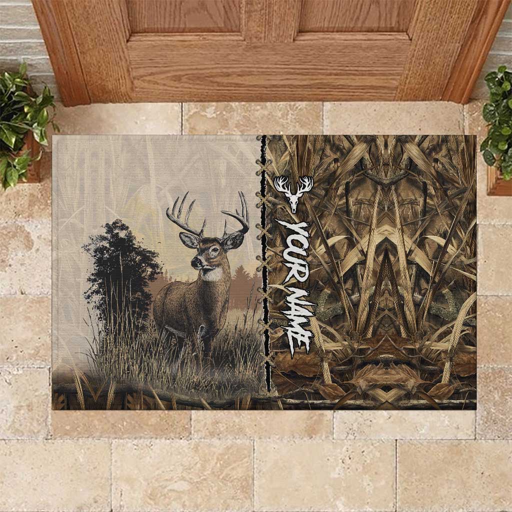 Personalized Born to Hunt Rubber Doormat Deer Hunting Lacing Detail and Camo Traditional
