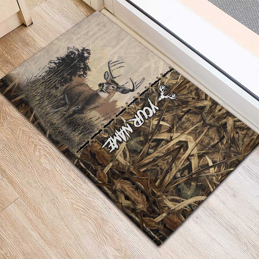Personalized Born to Hunt Rubber Doormat Deer Hunting Lacing Detail and Camo Traditional