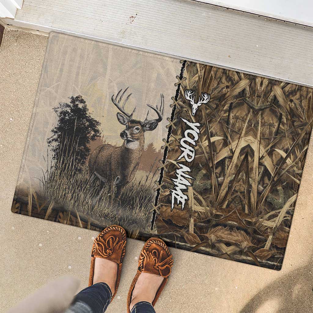 Personalized Born to Hunt Rubber Doormat Deer Hunting Lacing Detail and Camo Traditional