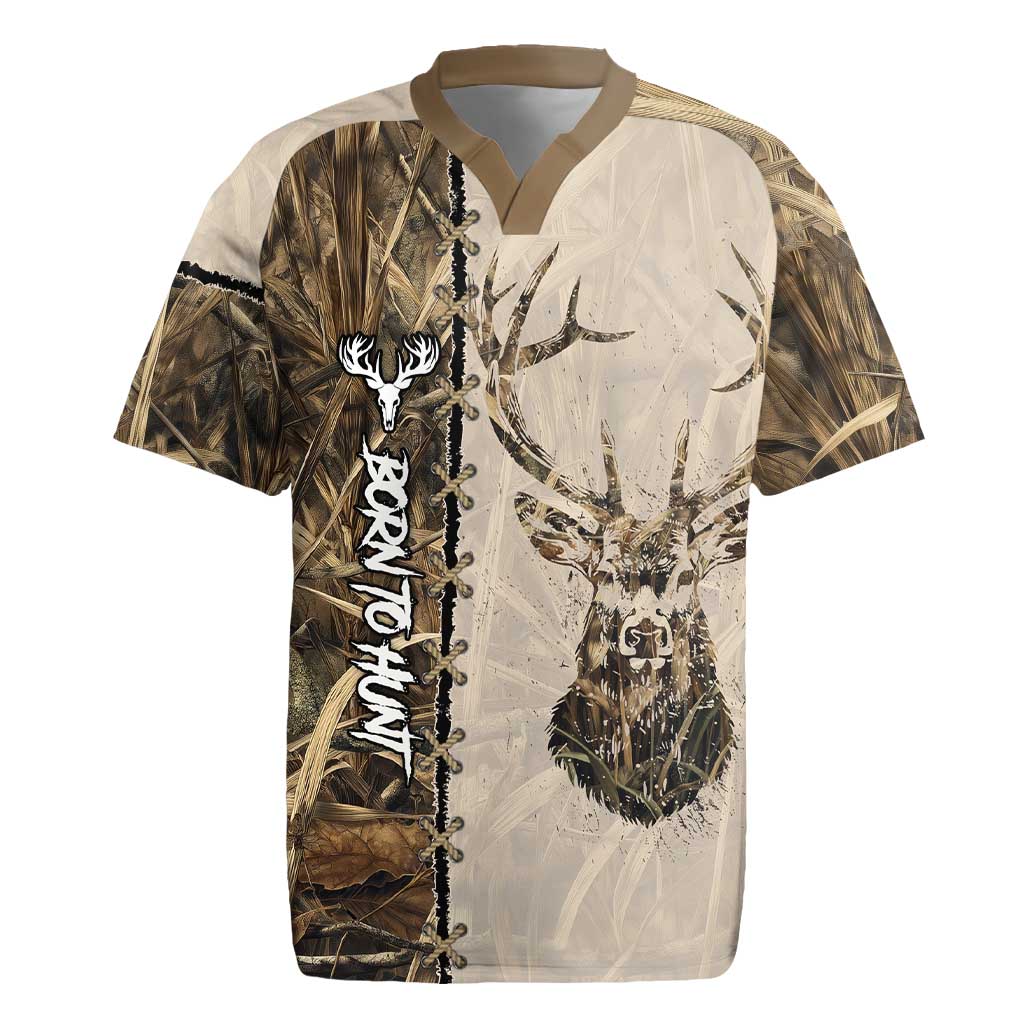 Personalized Born to Hunt Rugby Jersey Deer Hunting Lacing Detail and Camo Traditional