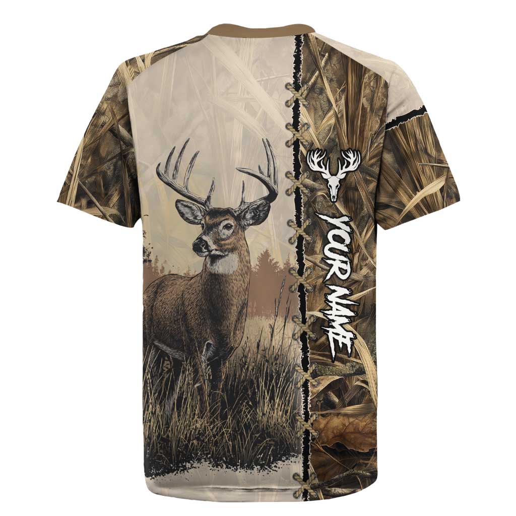 Personalized Born to Hunt Rugby Jersey Deer Hunting Lacing Detail and Camo Traditional