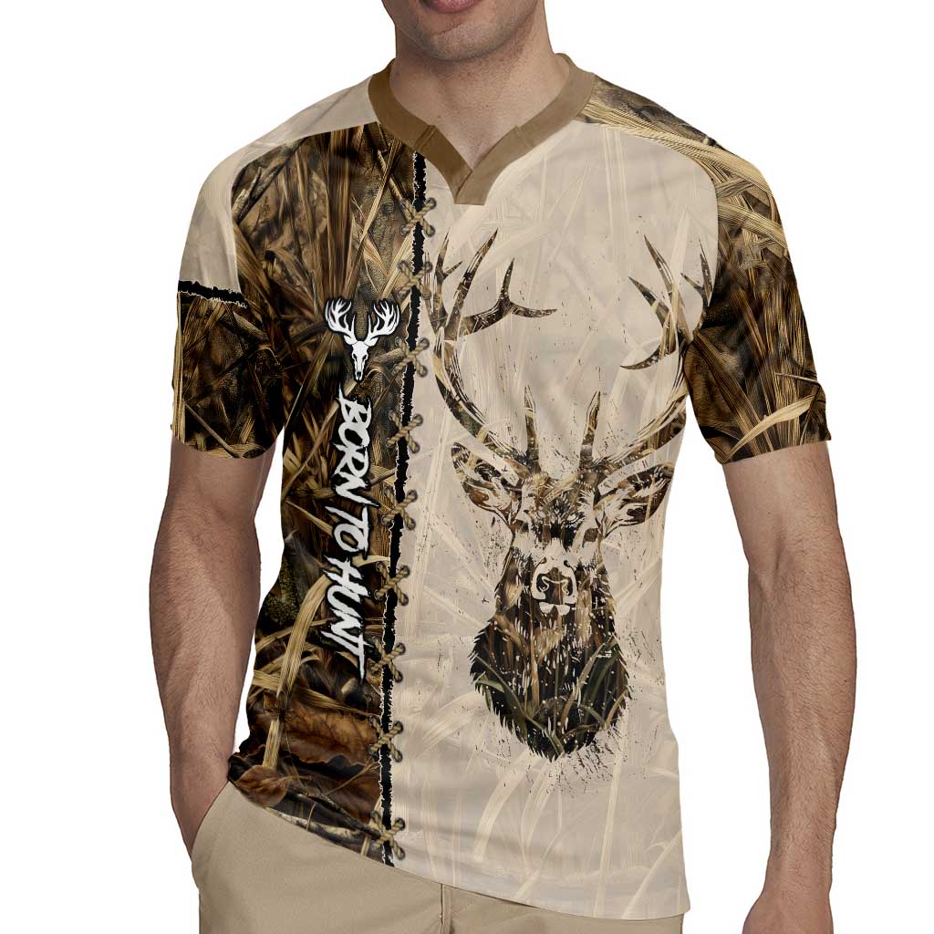 Personalized Born to Hunt Rugby Jersey Deer Hunting Lacing Detail and Camo Traditional