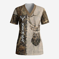Personalized Born to Hunt Scrub Top Deer Hunting Lacing Detail and Camo Traditional