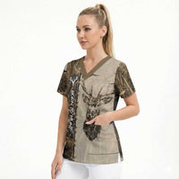 Personalized Born to Hunt Scrub Top Deer Hunting Lacing Detail and Camo Traditional