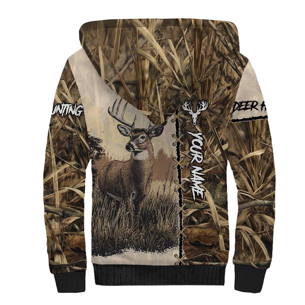 Personalized Born to Hunt Sherpa Hoodie Deer Hunting Lacing Detail and Camo Traditional