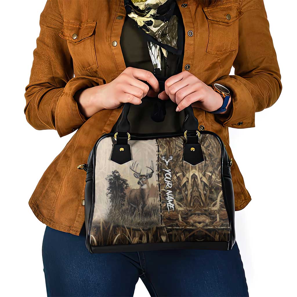 Personalized Born to Hunt Shoulder Handbag Deer Hunting Lacing Detail and Camo Traditional