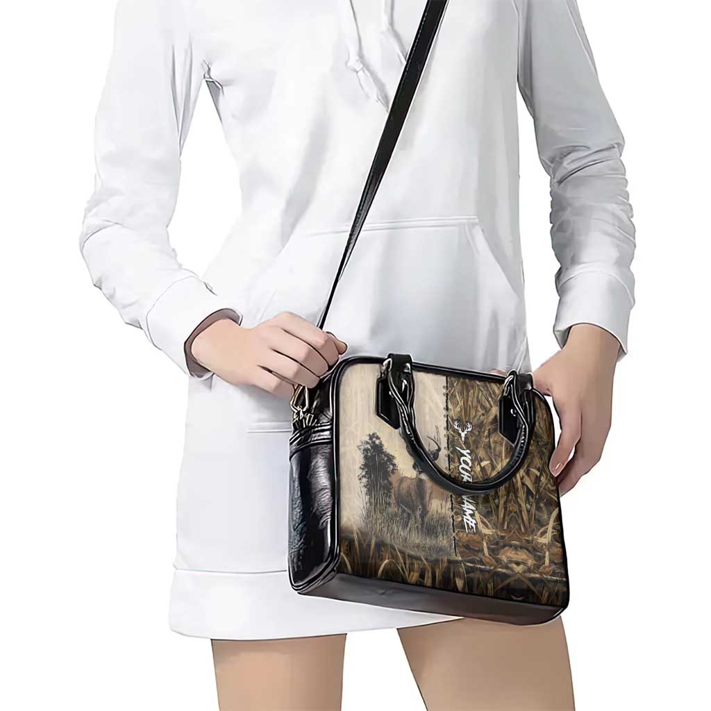 Personalized Born to Hunt Shoulder Handbag Deer Hunting Lacing Detail and Camo Traditional