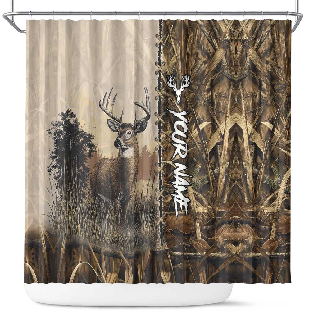 Personalized Born to Hunt Shower Curtain Deer Hunting Lacing Detail and Camo Traditional