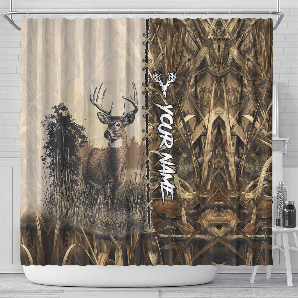 Personalized Born to Hunt Shower Curtain Deer Hunting Lacing Detail and Camo Traditional