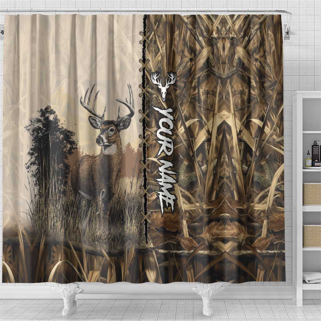 Personalized Born to Hunt Shower Curtain Deer Hunting Lacing Detail and Camo Traditional