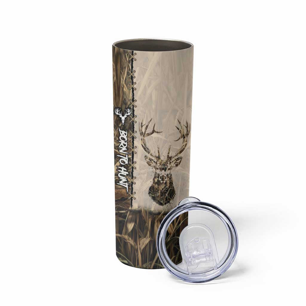 Personalized Born to Hunt Skinny Tumbler Deer Hunting Lacing Detail and Camo Traditional