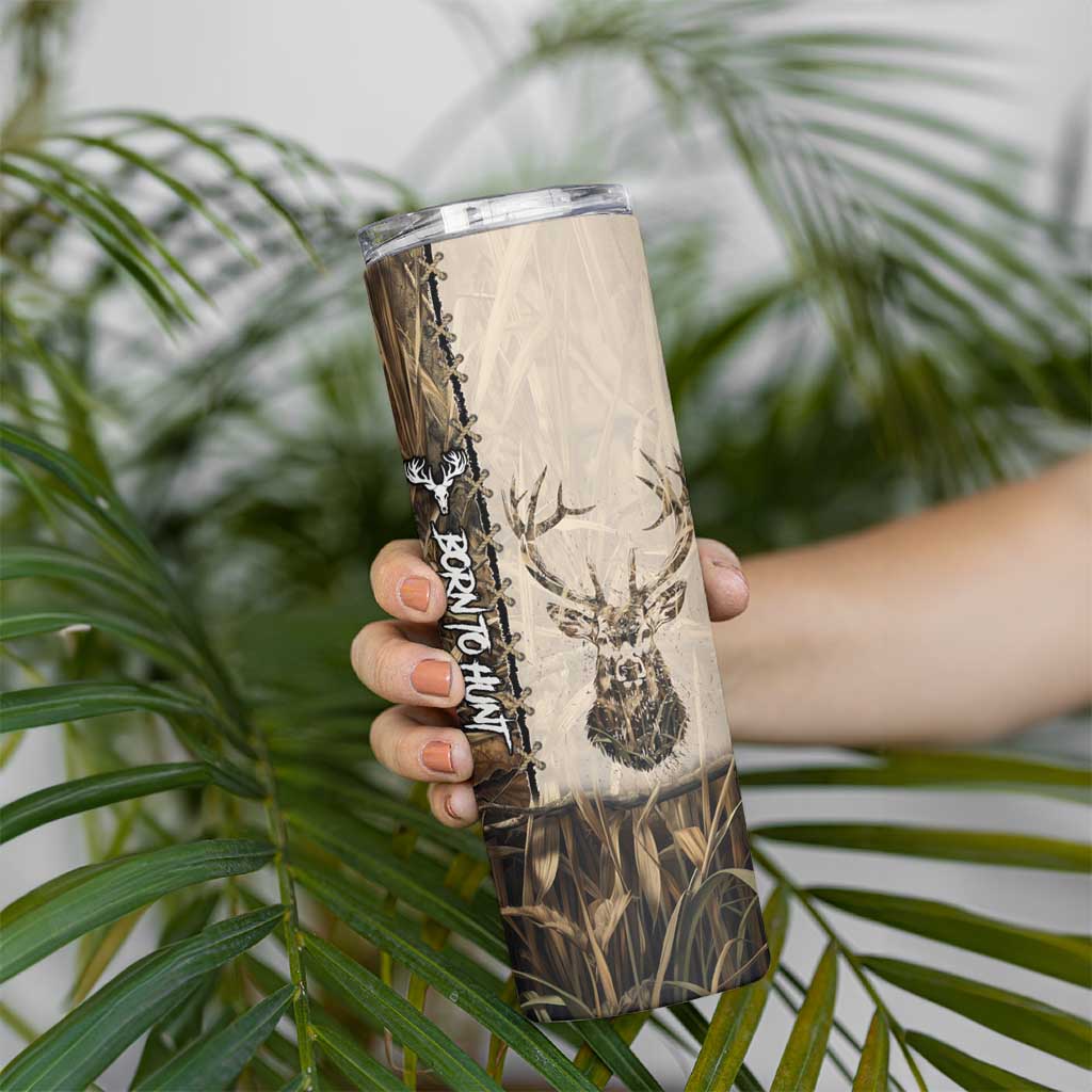 Personalized Born to Hunt Skinny Tumbler Deer Hunting Lacing Detail and Camo Traditional