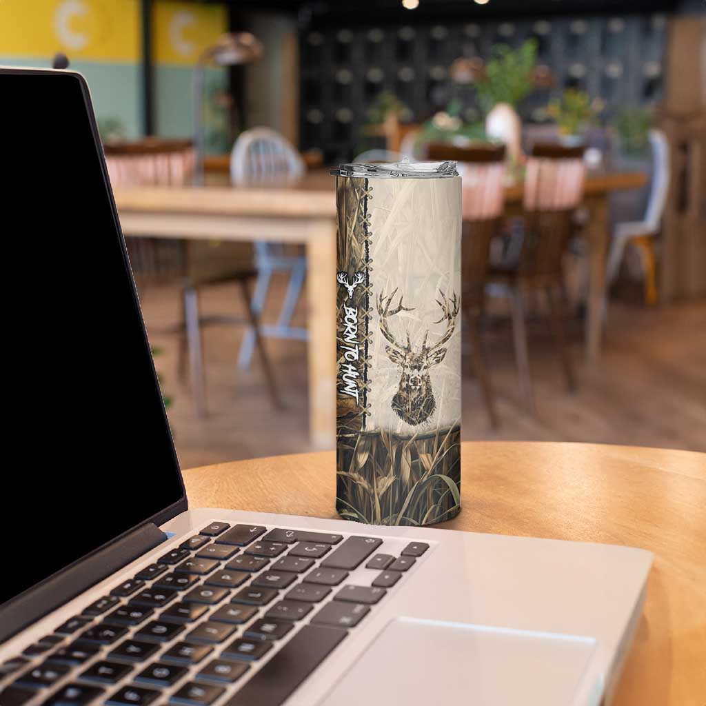 Personalized Born to Hunt Skinny Tumbler Deer Hunting Lacing Detail and Camo Traditional