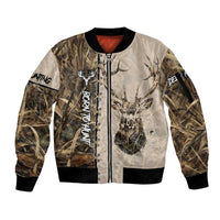 Personalized Born to Hunt Sleeve Zip Bomber Jacket Deer Hunting Lacing Detail and Camo Traditional