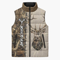 Personalized Born to Hunt Sleeveless Puffer Jacket Deer Hunting Lacing Detail and Camo Traditional