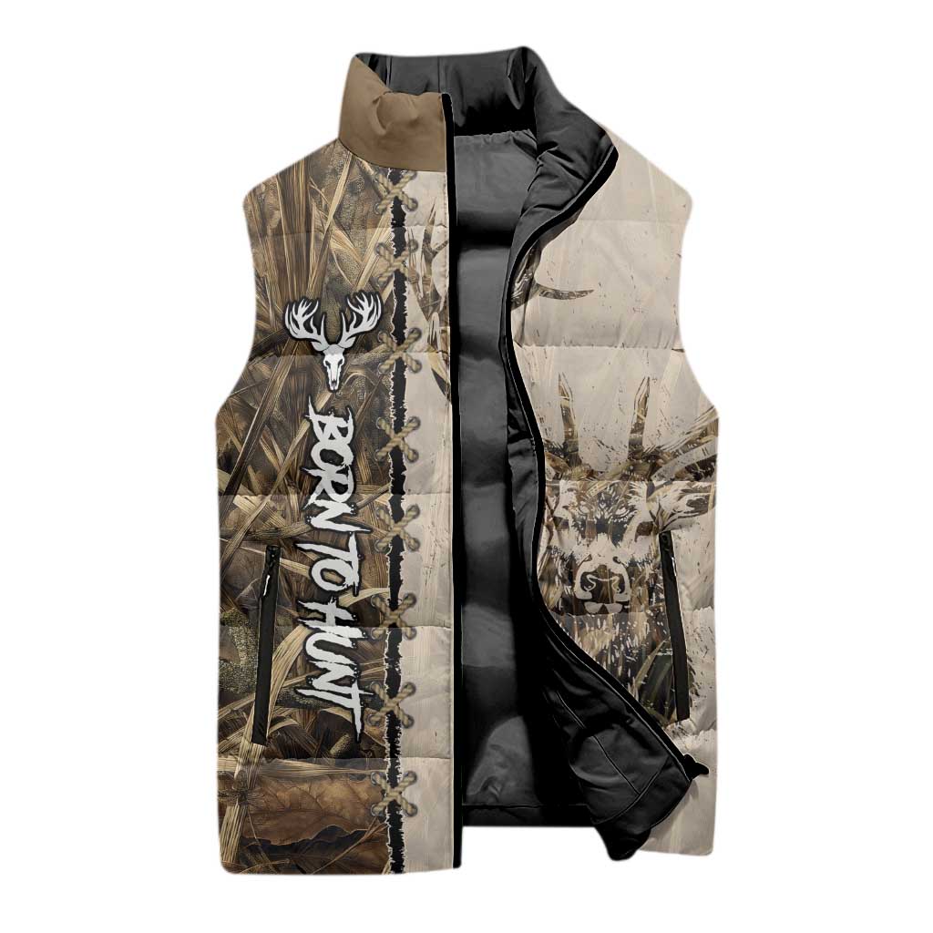 Personalized Born to Hunt Sleeveless Puffer Jacket Deer Hunting Lacing Detail and Camo Traditional