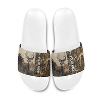 Personalized Born to Hunt Slide Sandals Deer Hunting Lacing Detail and Camo Traditional