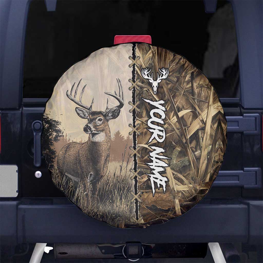 Personalized Born to Hunt Spare Tire Cover Deer Hunting Lacing Detail and Camo Traditional