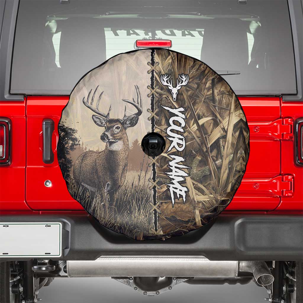 Personalized Born to Hunt Spare Tire Cover Deer Hunting Lacing Detail and Camo Traditional