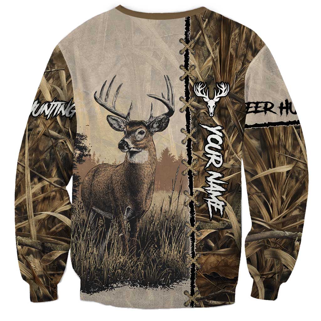 Personalized Born to Hunt Sweatshirt Deer Hunting Lacing Detail and Camo Traditional