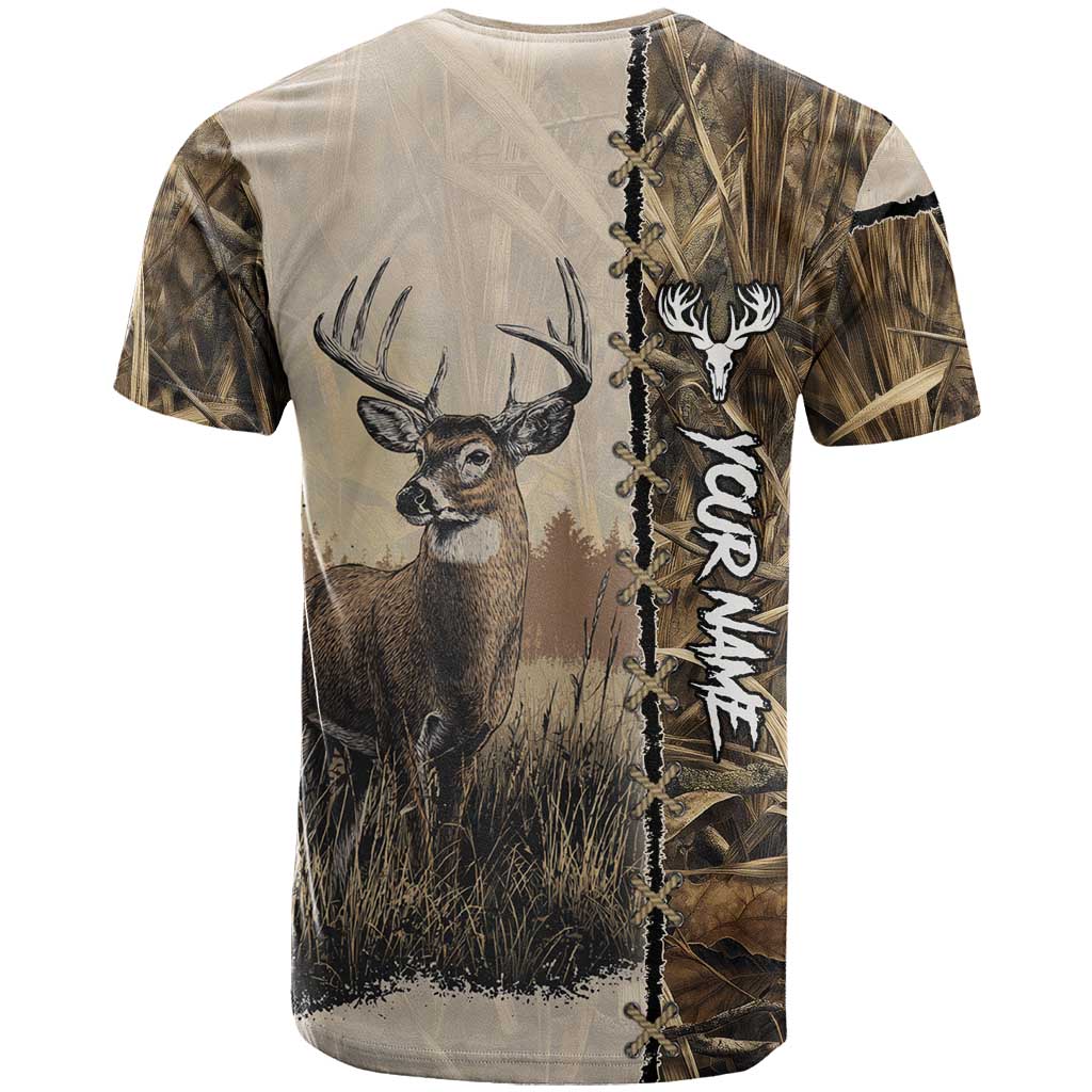 Personalized Born to Hunt T Shirt Deer Hunting Lacing Detail and Camo Traditional