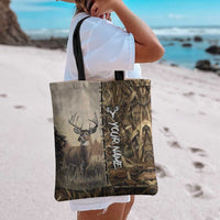 Personalized Born to Hunt Tote Bag Deer Hunting Lacing Detail and Camo Traditional