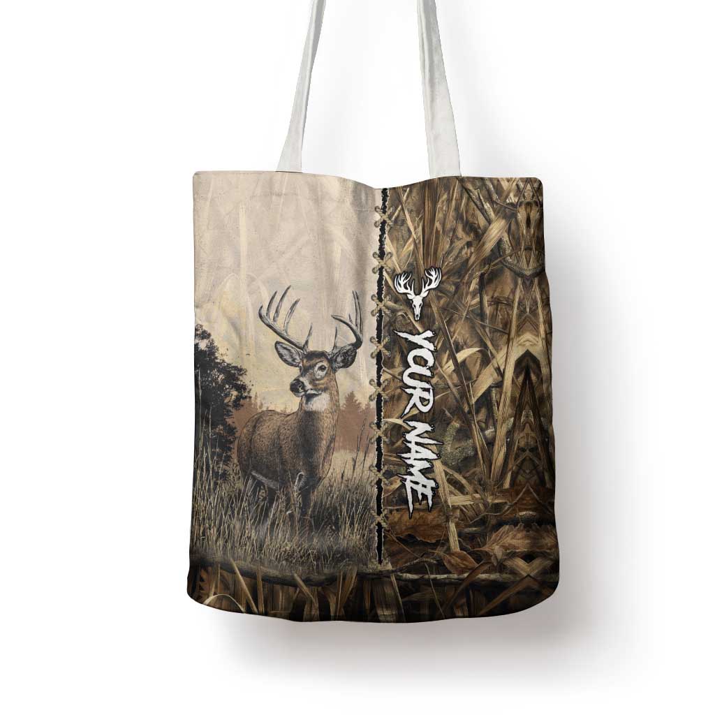 Personalized Born to Hunt Tote Bag Deer Hunting Lacing Detail and Camo Traditional