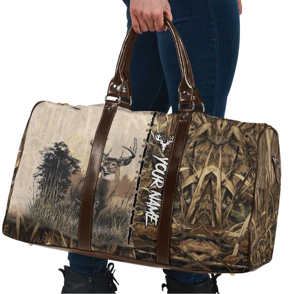 Personalized Born to Hunt Travel Bag Deer Hunting Lacing Detail and Camo Traditional