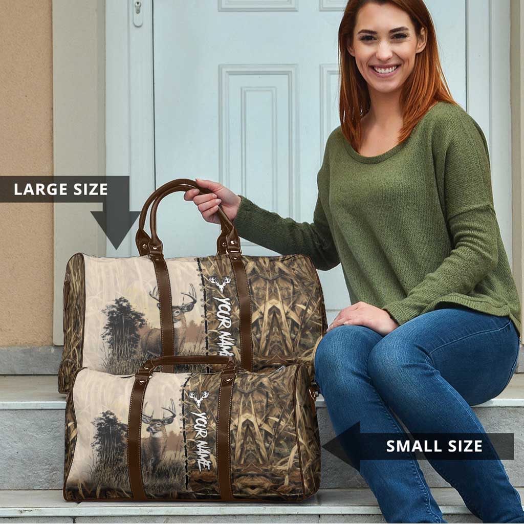 Personalized Born to Hunt Travel Bag Deer Hunting Lacing Detail and Camo Traditional