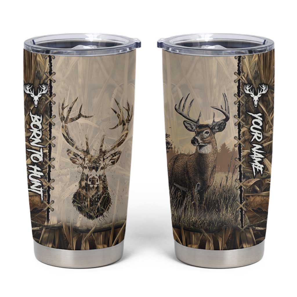 Personalized Born to Hunt Tumbler Cup Deer Hunting Lacing Detail and Camo Traditional