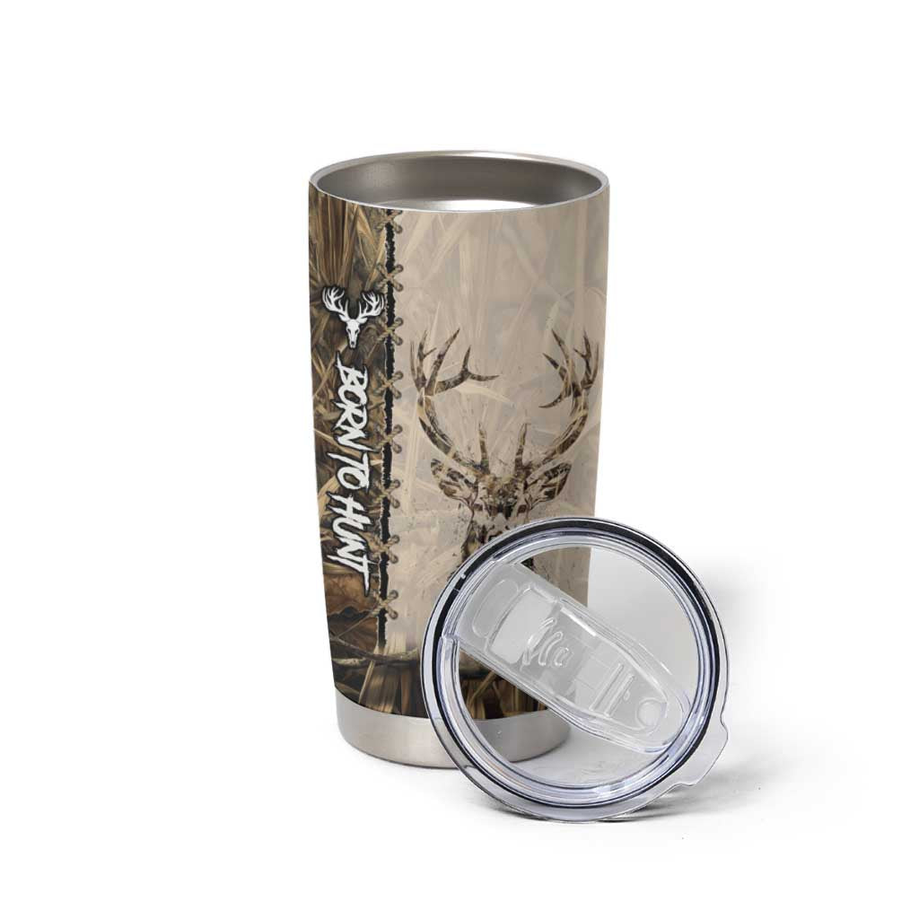 Personalized Born to Hunt Tumbler Cup Deer Hunting Lacing Detail and Camo Traditional