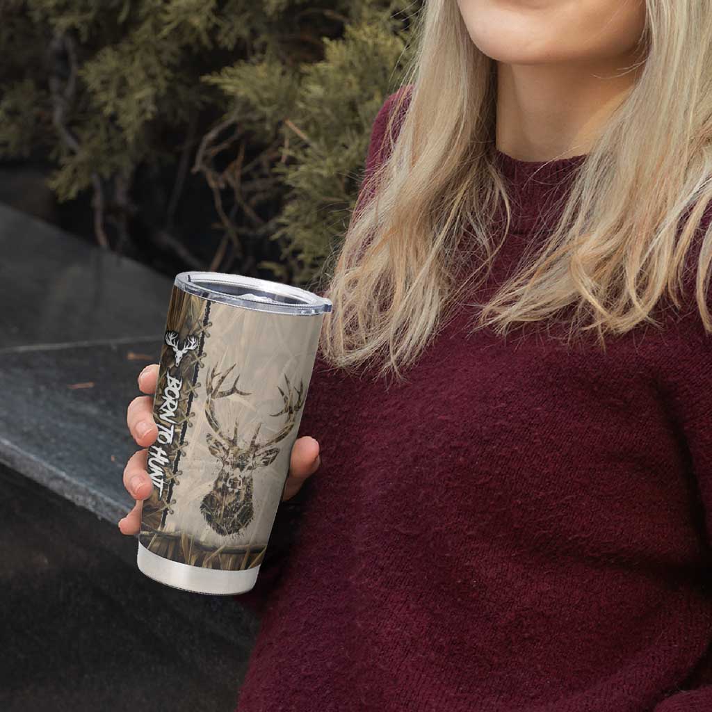 Personalized Born to Hunt Tumbler Cup Deer Hunting Lacing Detail and Camo Traditional