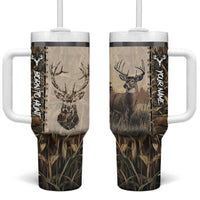 Personalized Born to Hunt Tumbler With Handle Deer Hunting Lacing Detail and Camo Traditional
