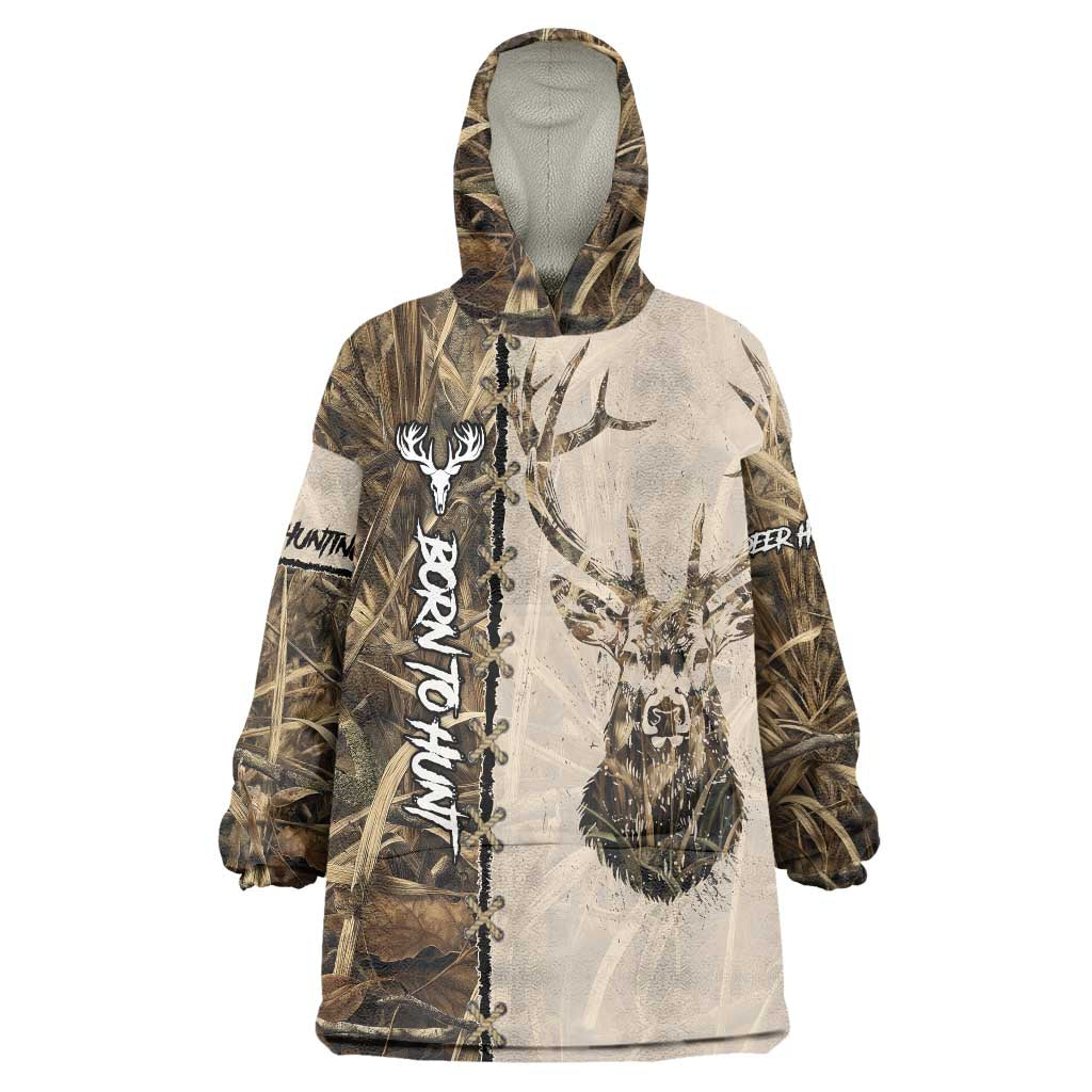 Personalized Born to Hunt Wearable Blanket Hoodie Deer Hunting Lacing Detail and Camo Traditional