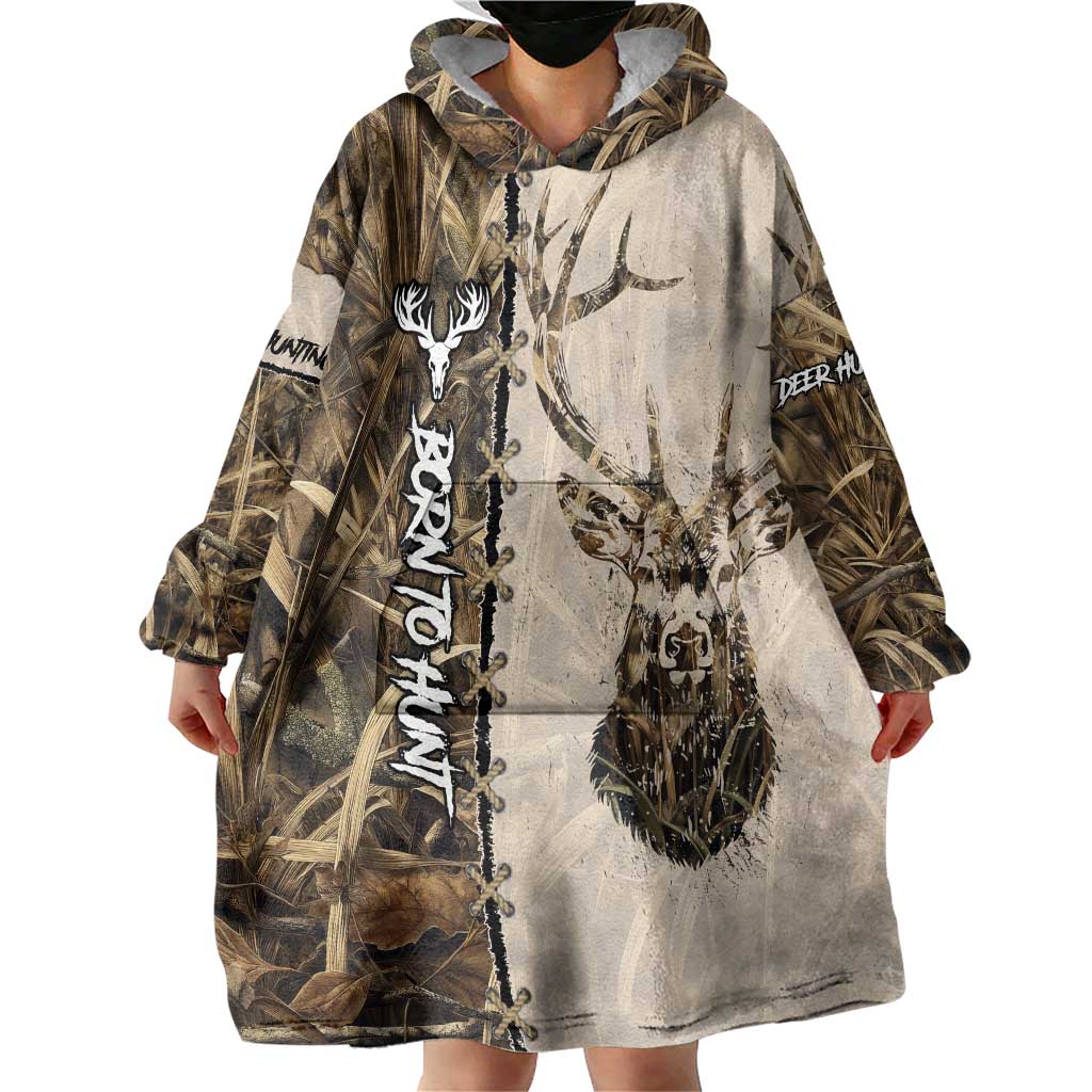Personalized Born to Hunt Wearable Blanket Hoodie Deer Hunting Lacing Detail and Camo Traditional