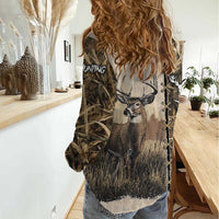 Personalized Born to Hunt Women Casual Shirt Deer Hunting Lacing Detail and Camo Traditional