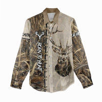 Personalized Born to Hunt Women Casual Shirt Deer Hunting Lacing Detail and Camo Traditional