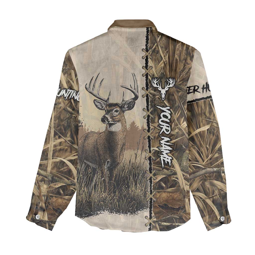 Personalized Born to Hunt Women Casual Shirt Deer Hunting Lacing Detail and Camo Traditional