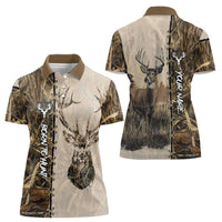 Personalized Born to Hunt Women Polo Shirt Deer Hunting Lacing Detail and Camo Traditional