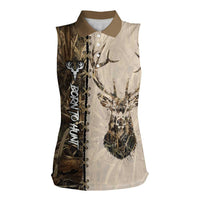 Personalized Born to Hunt Women Sleeveless Polo Shirt Deer Hunting Lacing Detail and Camo Traditional