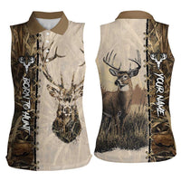 Personalized Born to Hunt Women Sleeveless Polo Shirt Deer Hunting Lacing Detail and Camo Traditional