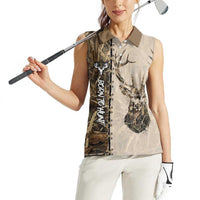 Personalized Born to Hunt Women Sleeveless Polo Shirt Deer Hunting Lacing Detail and Camo Traditional