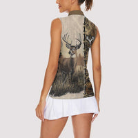 Personalized Born to Hunt Women Sleeveless Polo Shirt Deer Hunting Lacing Detail and Camo Traditional