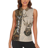 Personalized Born to Hunt Women Sleeveless Polo Shirt Deer Hunting Lacing Detail and Camo Traditional